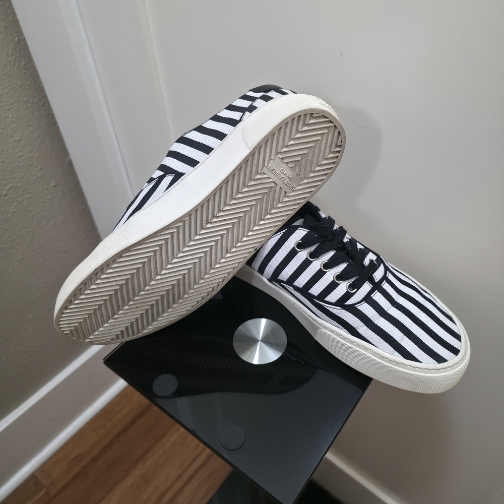 Saint Laurent Venice Black & White Striped Men's Shoes - Picture 6 of 6